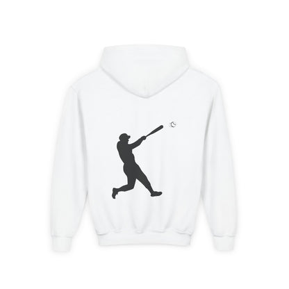 Kids youth baseball silhouette hoodie featuring a baseball player design, comfortable pullover for boys and girls.