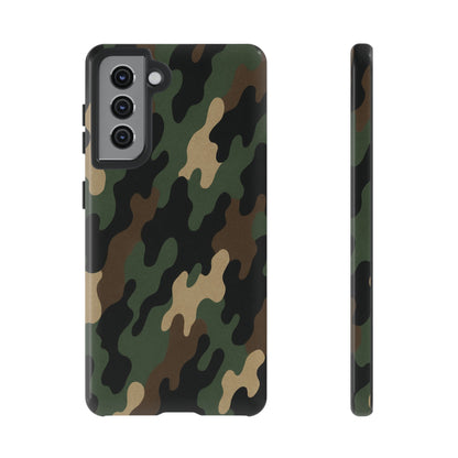 Camouflage tough phone case by Printify, rugged camo design, durable protective cover for smartphone, shows textured camo pattern.