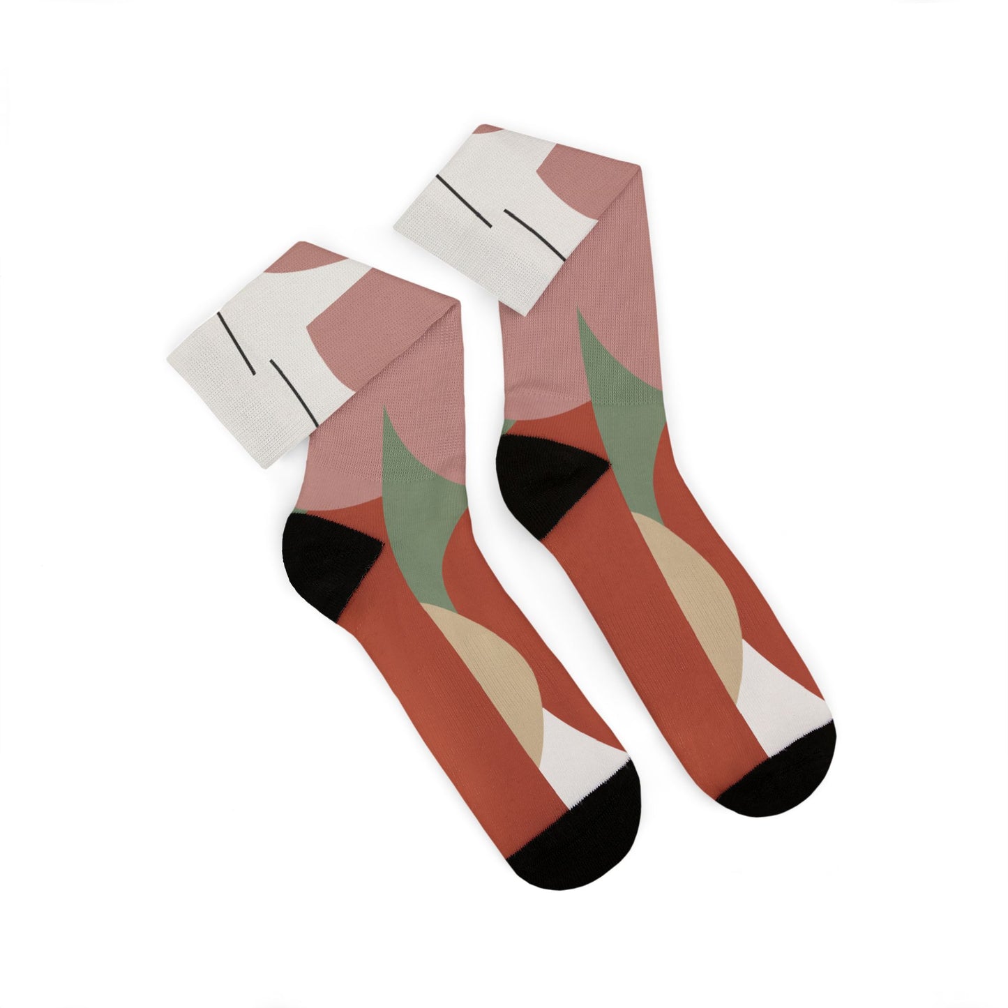 Abstract Geometric Floral Sublimation Socks | Colorblock Crew Socks