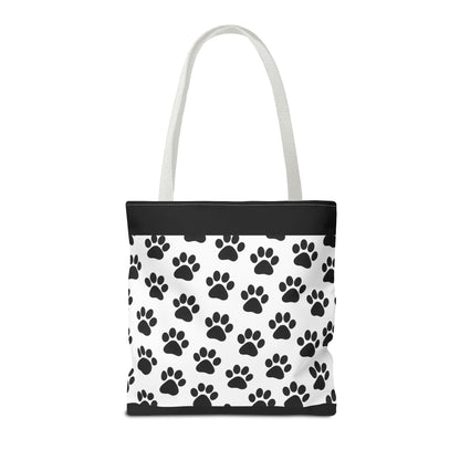 Eco-friendly tote bag with paw print design, ideal for dog and cat lovers, made by Printify.