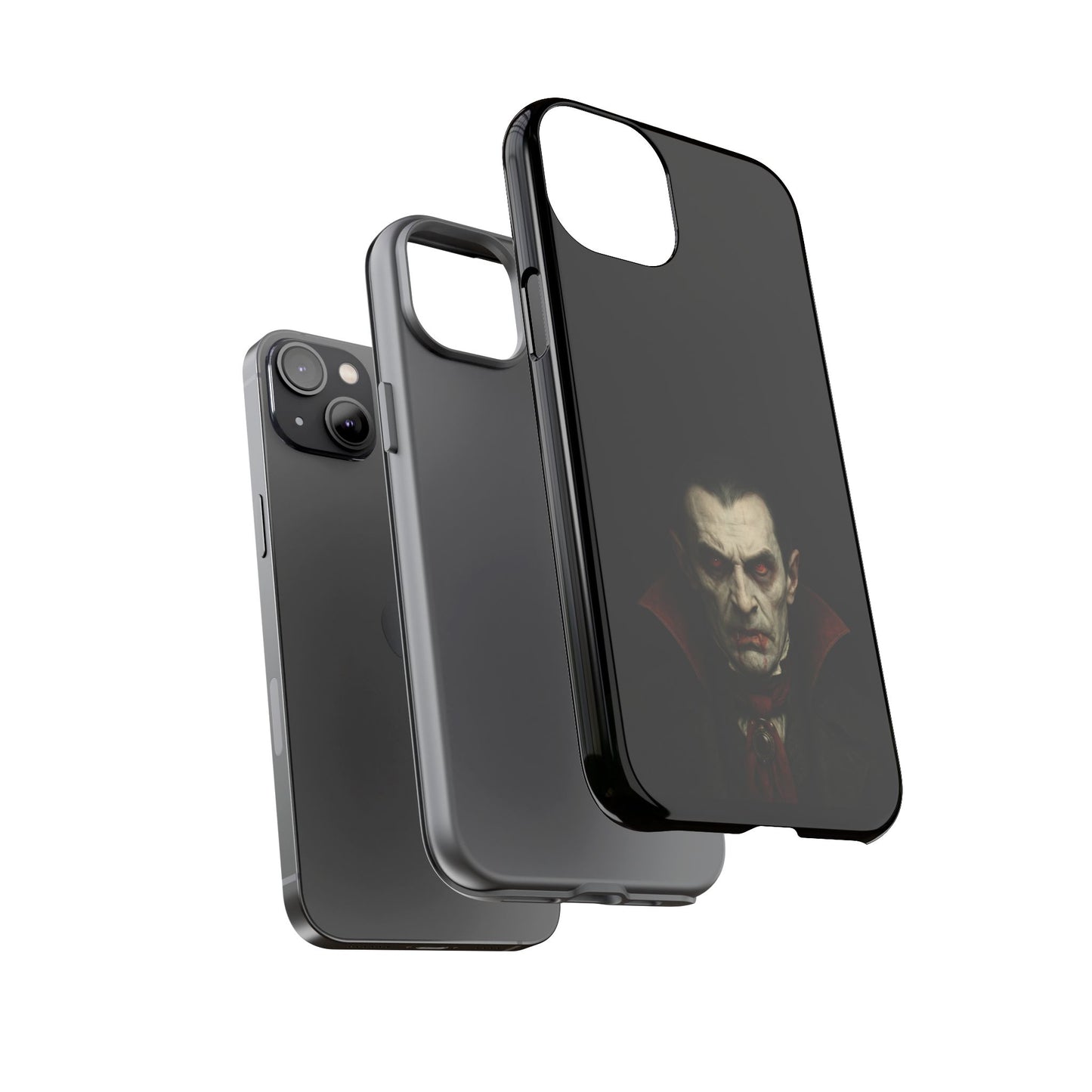 Gothic vampire portrait phone case for iPhone featuring a Dracula horror design, made by Printify.