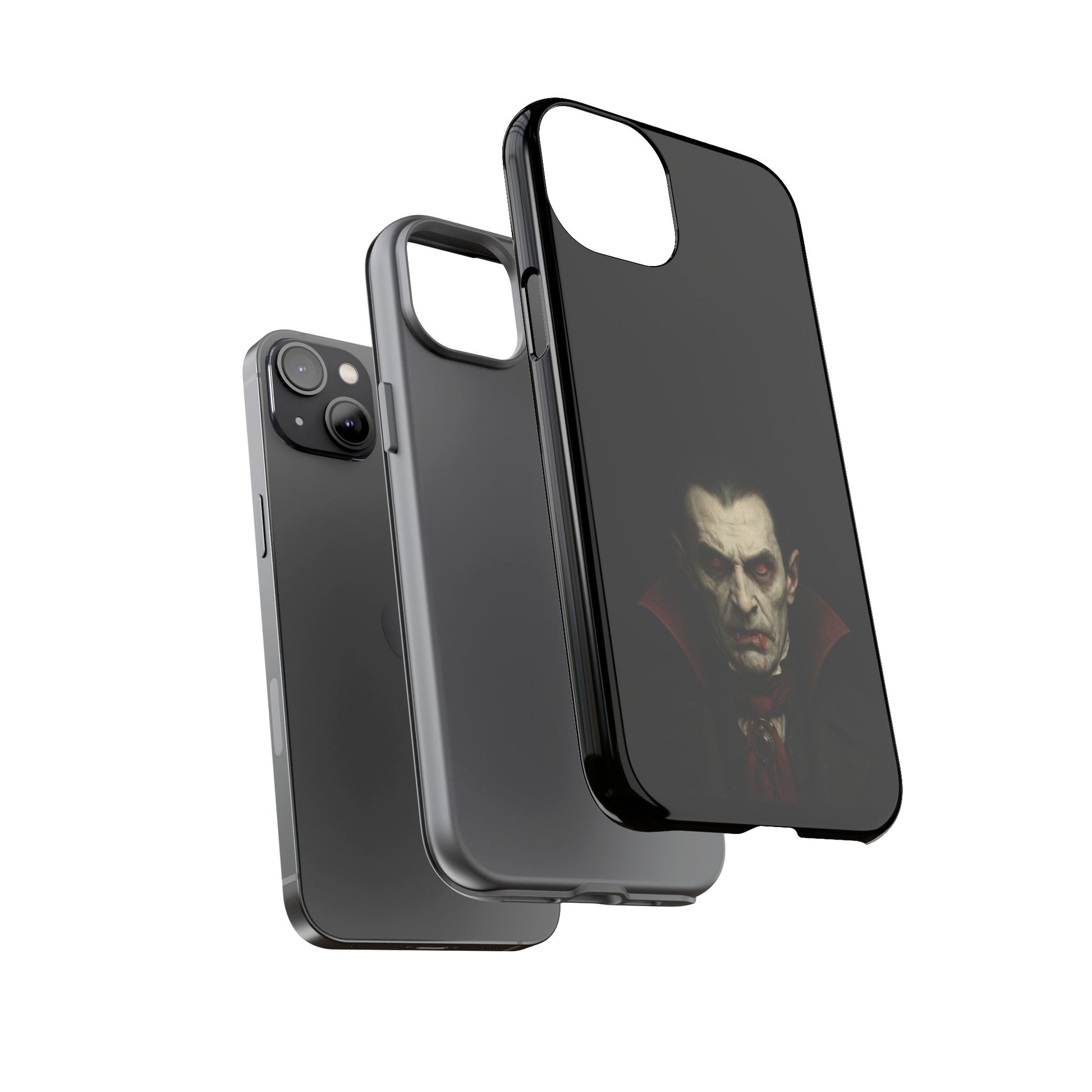 Gothic vampire portrait phone case for iPhone featuring a Dracula horror design, made by Printify.