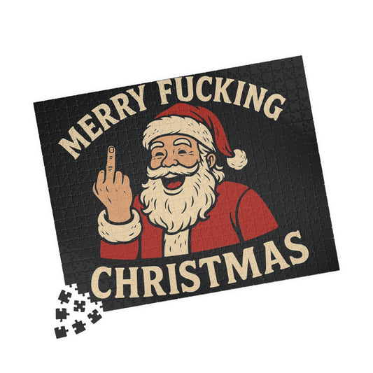 Merry Fucking Christmas Puzzle | Santa Middle Finger Holiday Jigsaw