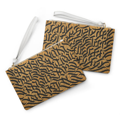 Elegant black calligraphy clutch bag by Printify, evening purse for special occasions, featuring stylish design and compact size.