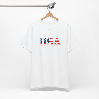 USA Flag Text Tee — Patriotic Fourth of July T-Shirt