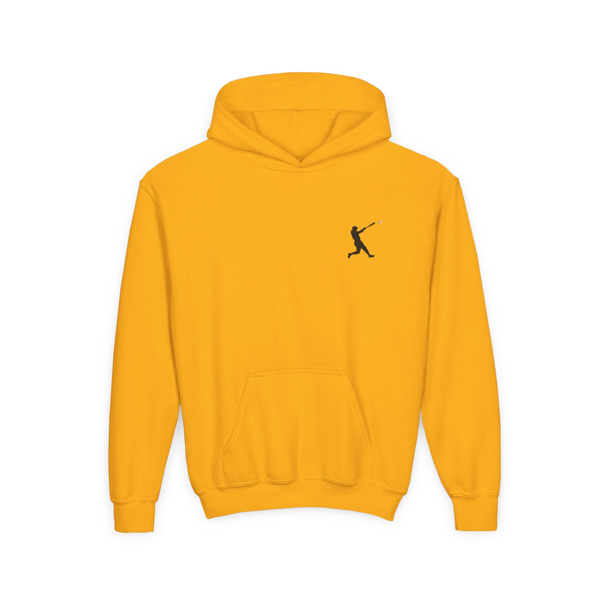 Kids youth baseball silhouette hoodie from Printify, featuring a baseball player graphic on a comfortable pullover sweatshirt.