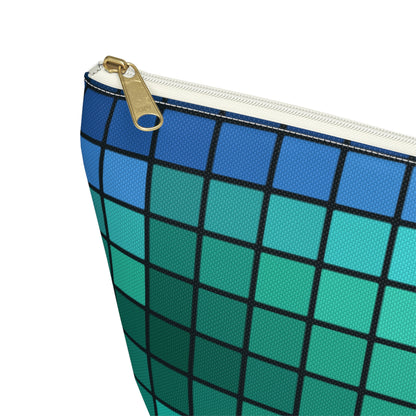 Teal Gradient Grid Accessory Pouch