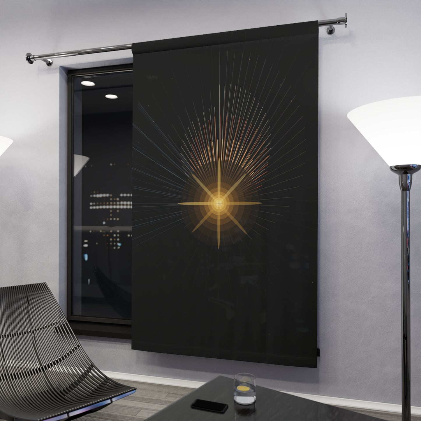 Radiant Star Window Curtain | Dark Celestial Sunburst Panel - TRV