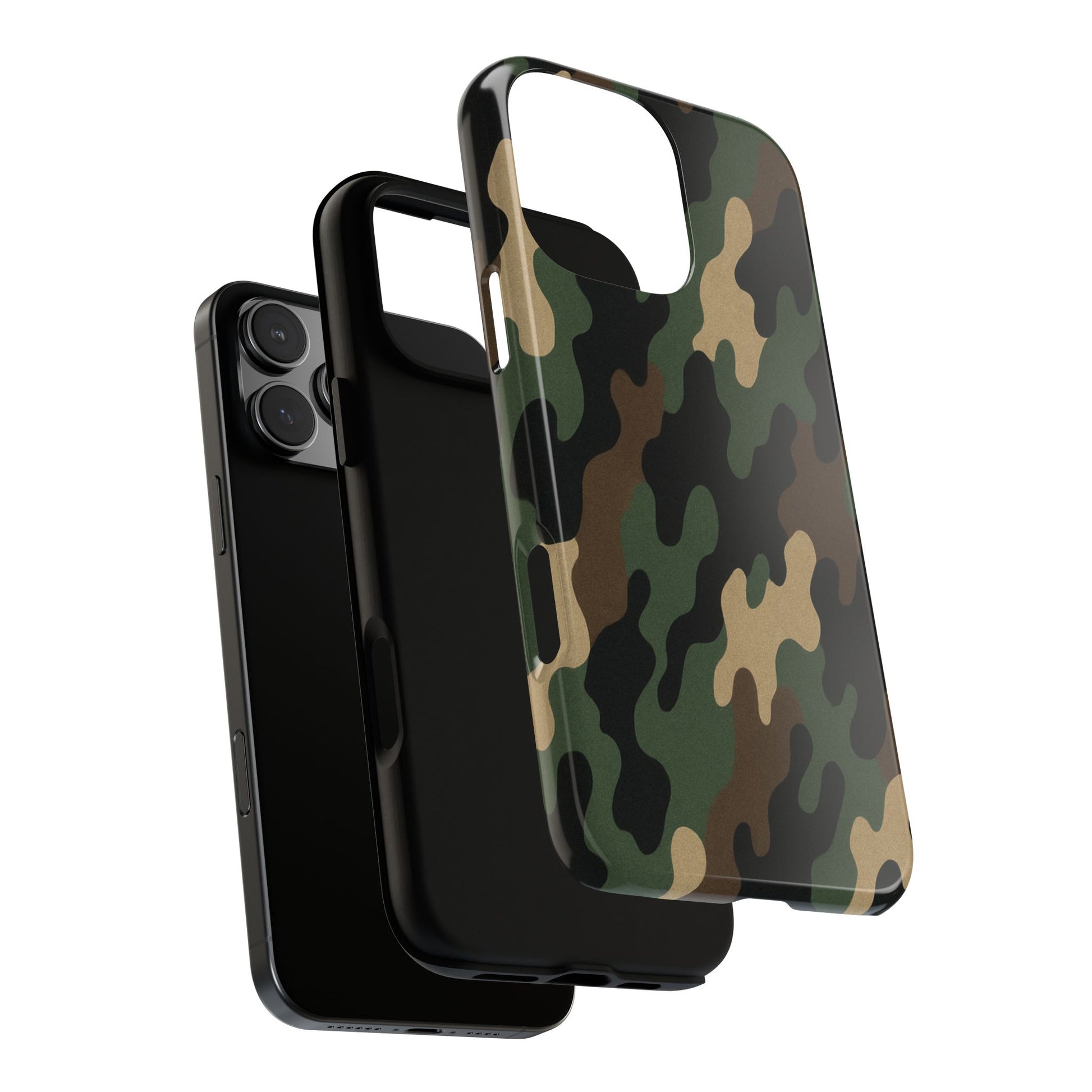 Camouflage tough phone case by Printify, rugged protective cover with camo design fitting a smartphone.