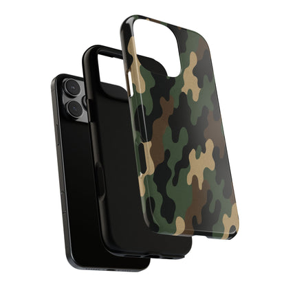 Camouflage tough phone case by Printify, rugged protective cover with camo design fitting a smartphone.