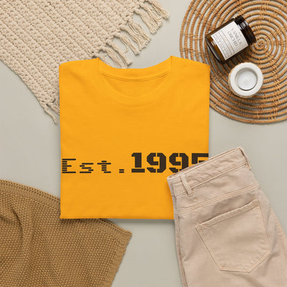 Vintage minimalist Est. 1995 T-shirt by Printify featuring a simple birthday design on a casual cotton tee.