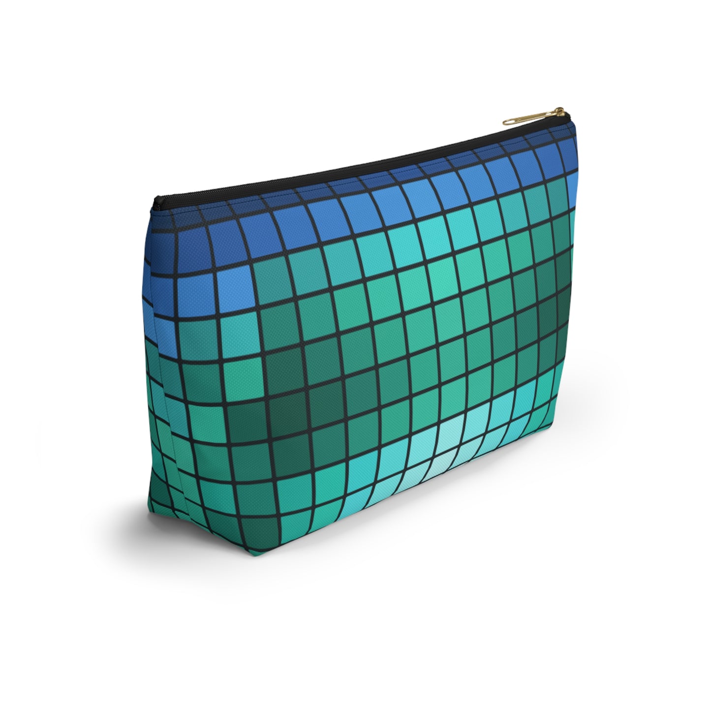 Teal Gradient Grid Accessory Pouch