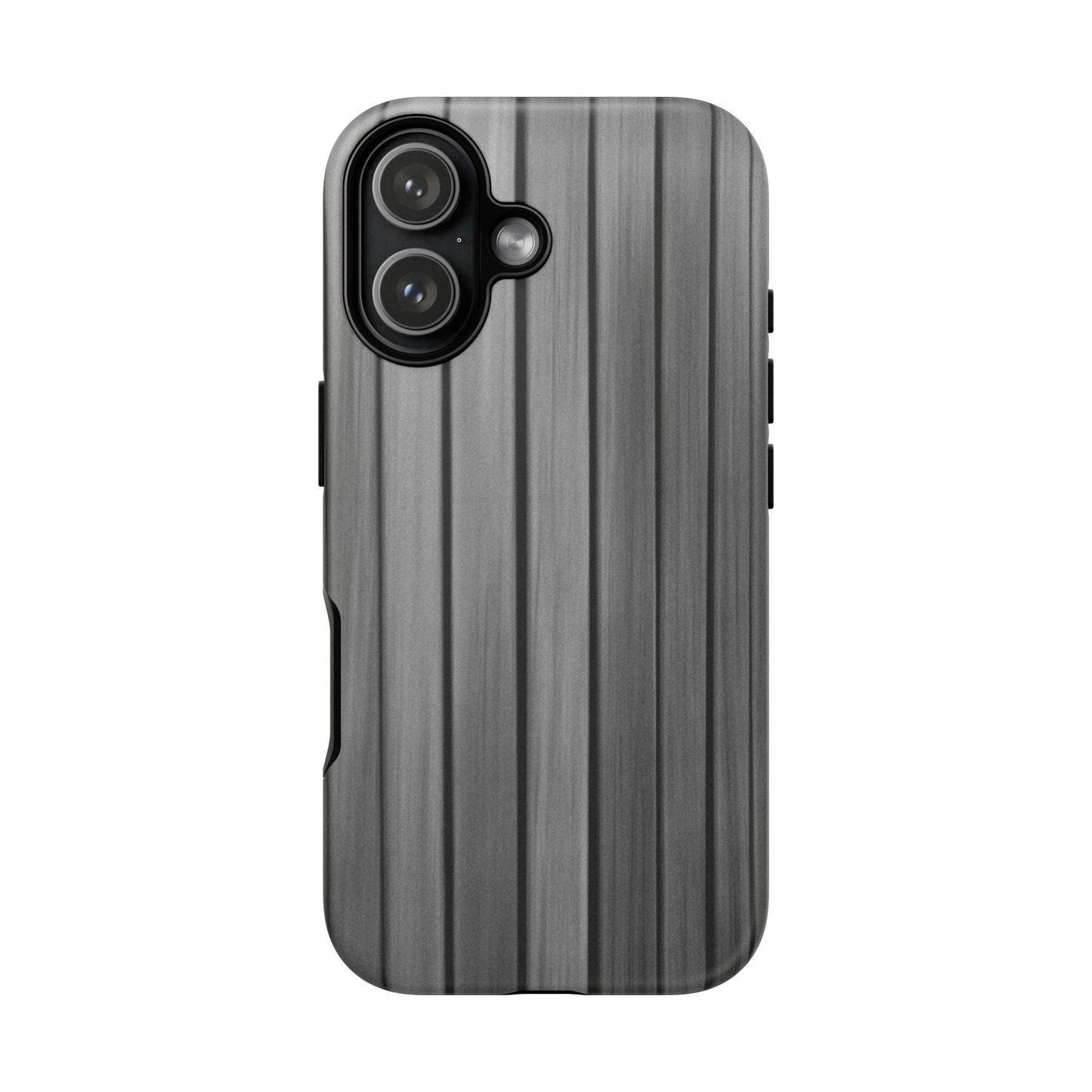 Ribbed metal texture phone case for iPhone offering tough protection, designed by Printify with durable metal-like finish.
