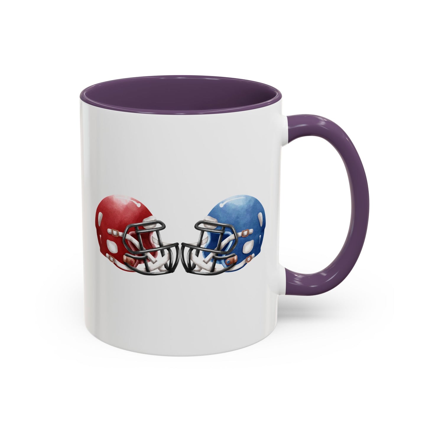 Football Helmet Coffee Mug — Red vs Blue Rivalry Accent Mug (11/15oz)