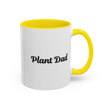 Black-handle Plant Dad coffee mug with plant illustrations, 11oz, perfect for plant lovers and gift-giving.