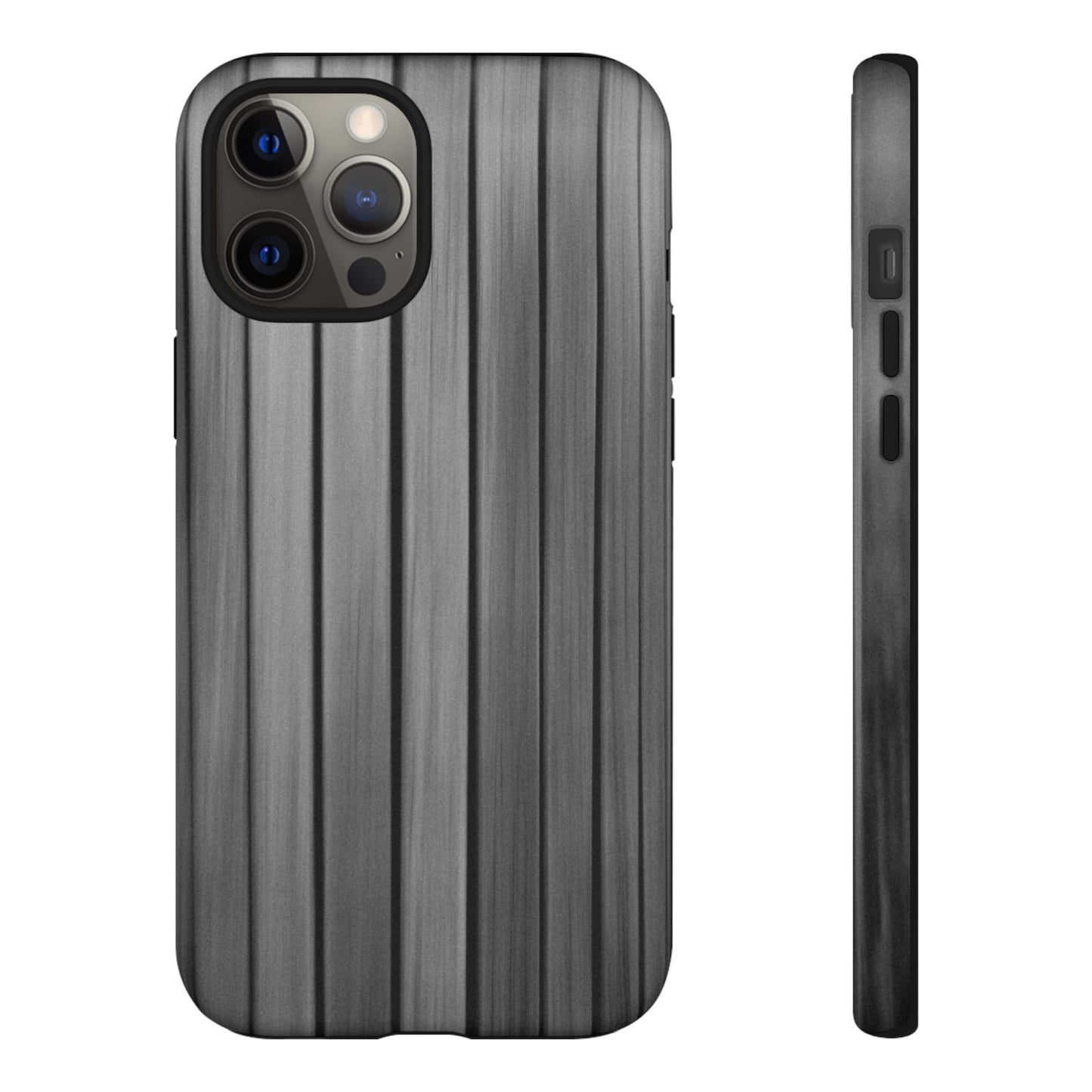 Ribbed metal texture iPhone phone case by Printify, showing a tough protective cover with a sleek, ribbed metallic design.