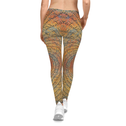 Bohemian Script Spiral print women's casual all-over-print leggings with colorful, artistic design by Printify.