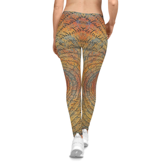 Bohemian Script Spiral print women's casual all-over-print leggings with colorful, artistic design by Printify.