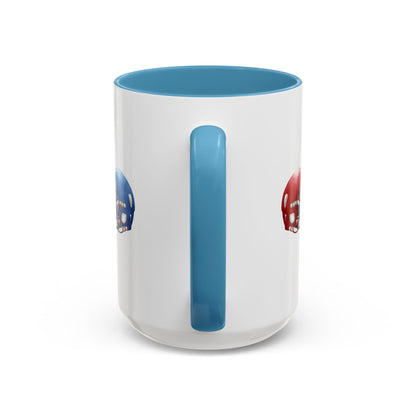 Football Helmet Coffee Mug — Red vs Blue Rivalry Accent Mug (11/15oz)