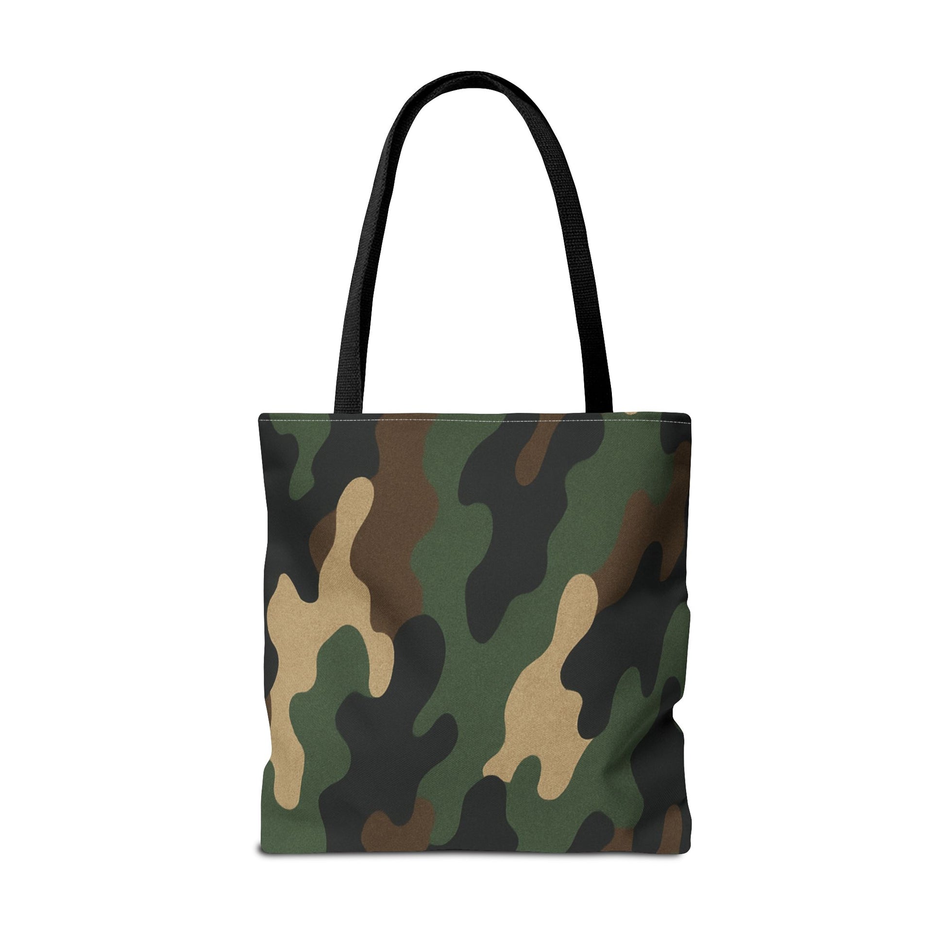 Camo pattern tote bag by Printify with all-over printed canvas, spacious carryall bag for everyday use.