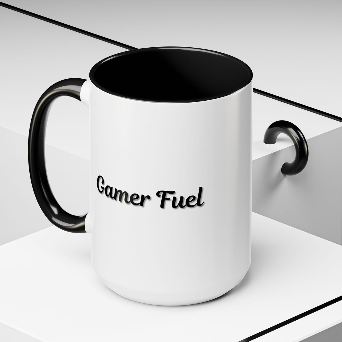Printify Gamer Fuel coffee mug in 11oz or 15oz size featuring a bold gamer-themed design on a ceramic mug.