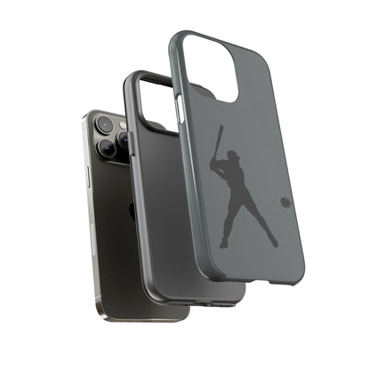Black baseball silhouette tough phone case for iPhone, protective sporty design by Printify on a white background.