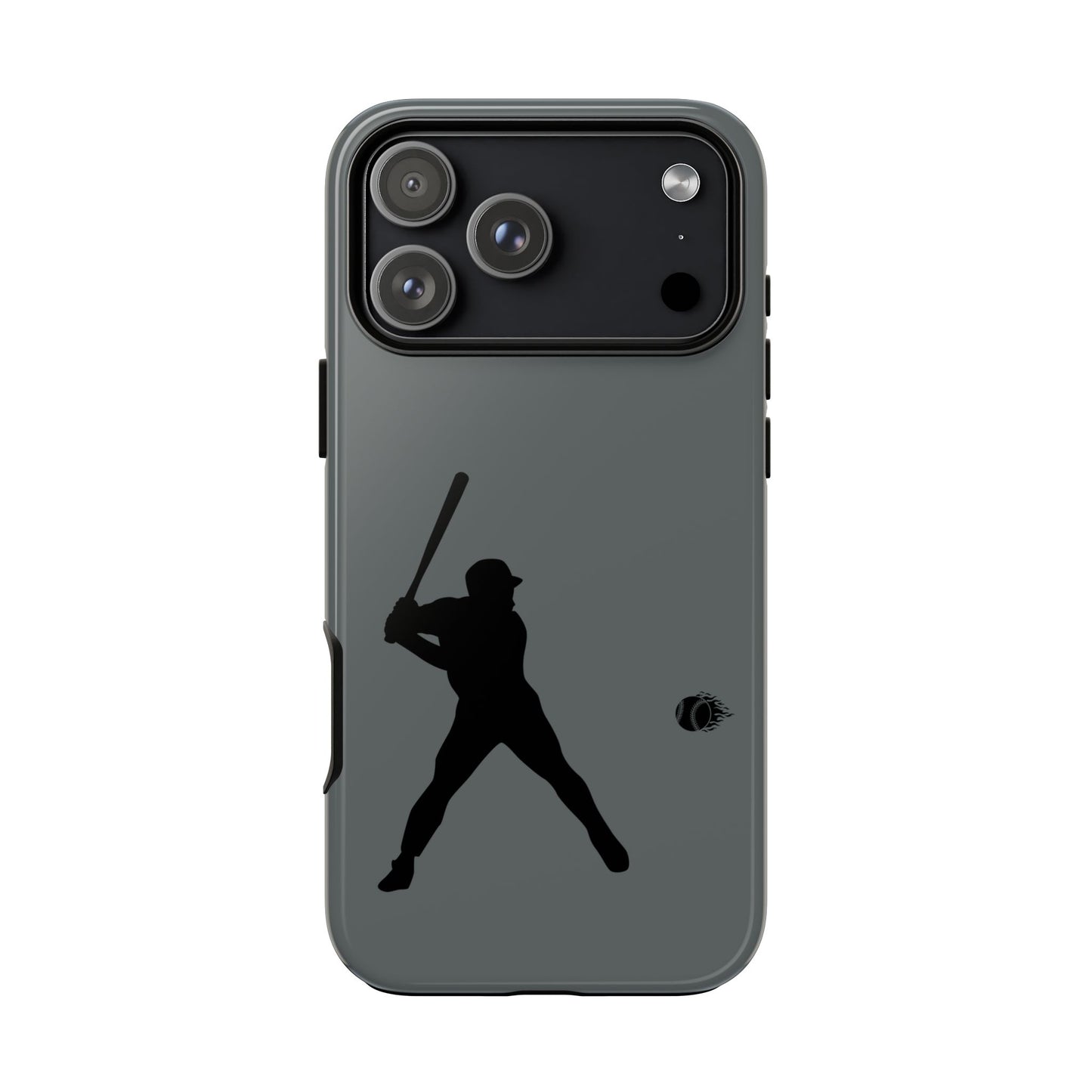 Black iPhone case with white baseball silhouette design, protective sporty phone cover for iPhone from Printify.