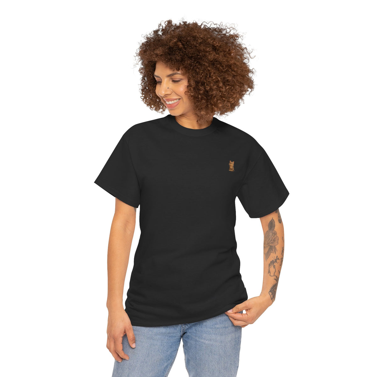 Brown kitten graphic T-shirt for cat lovers, featuring a cute cat design on a comfortable Printify T-shirt.