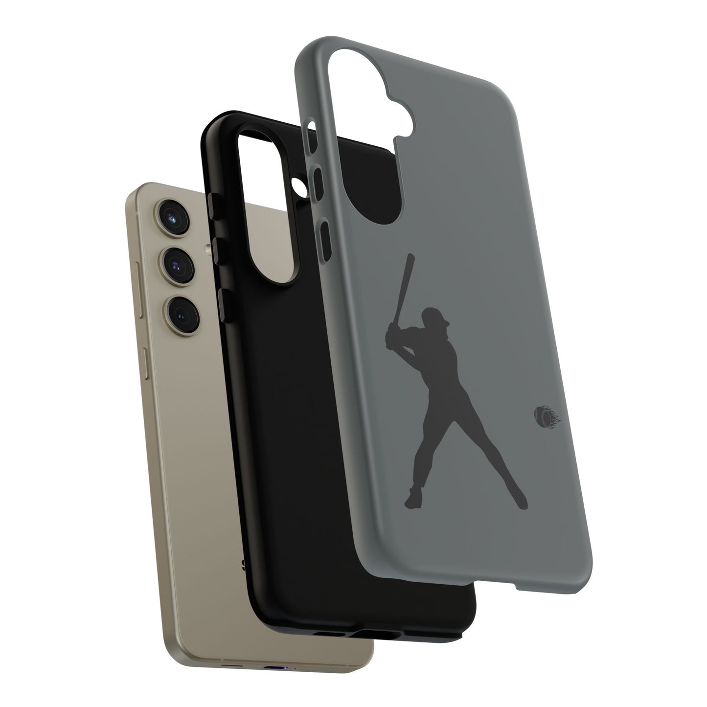 Black iPhone case with a baseball silhouette design, offering sporty protection for your phone, made by Printify.