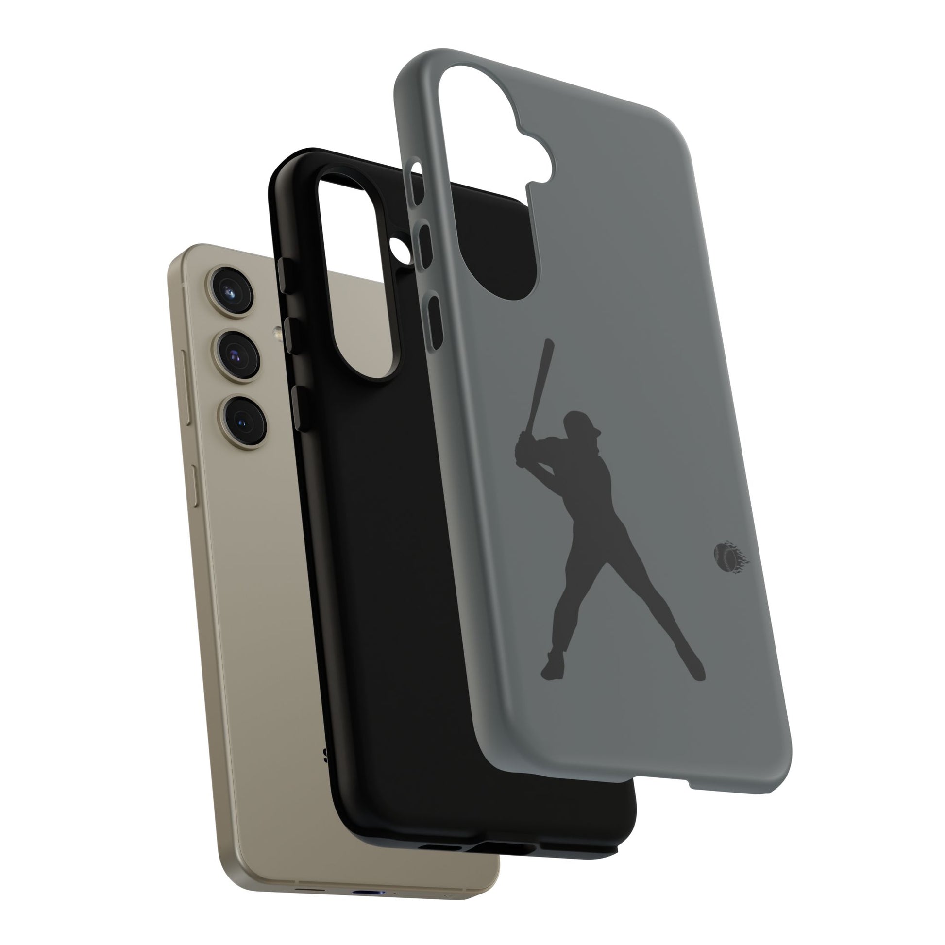 Black iPhone case with a baseball silhouette design, offering sporty protection for your phone, made by Printify.