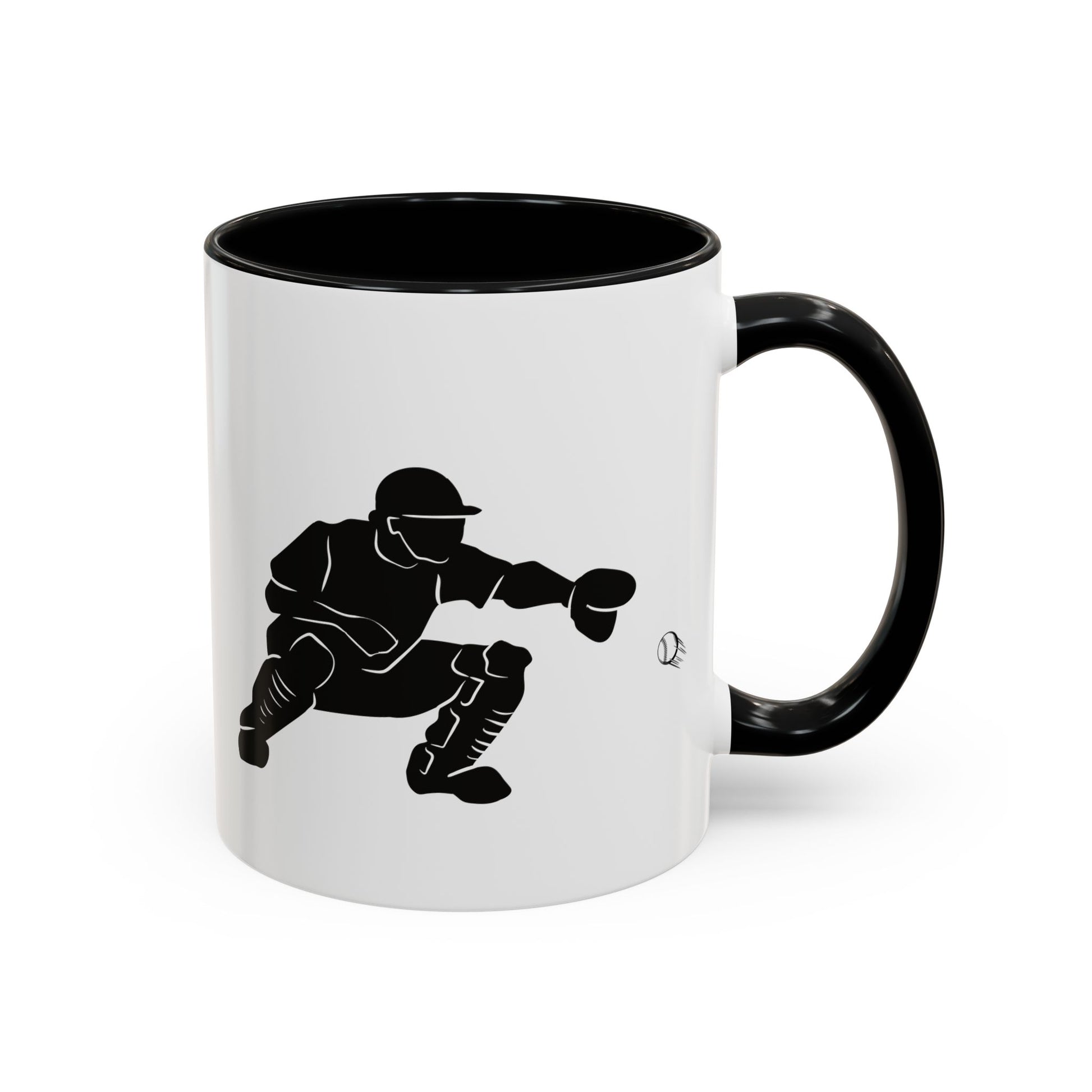 Baseball Catcher Coffee Mug, Sports Gift for Coaches, Black Accent Mug for Fans, Perfect for Birthdays & Celebrations, Unique Cup - TRV