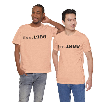 Black Printify Retro Logo T-Shirt with "Est. 1988" design, casual cotton tee featuring vintage-inspired logo print.
