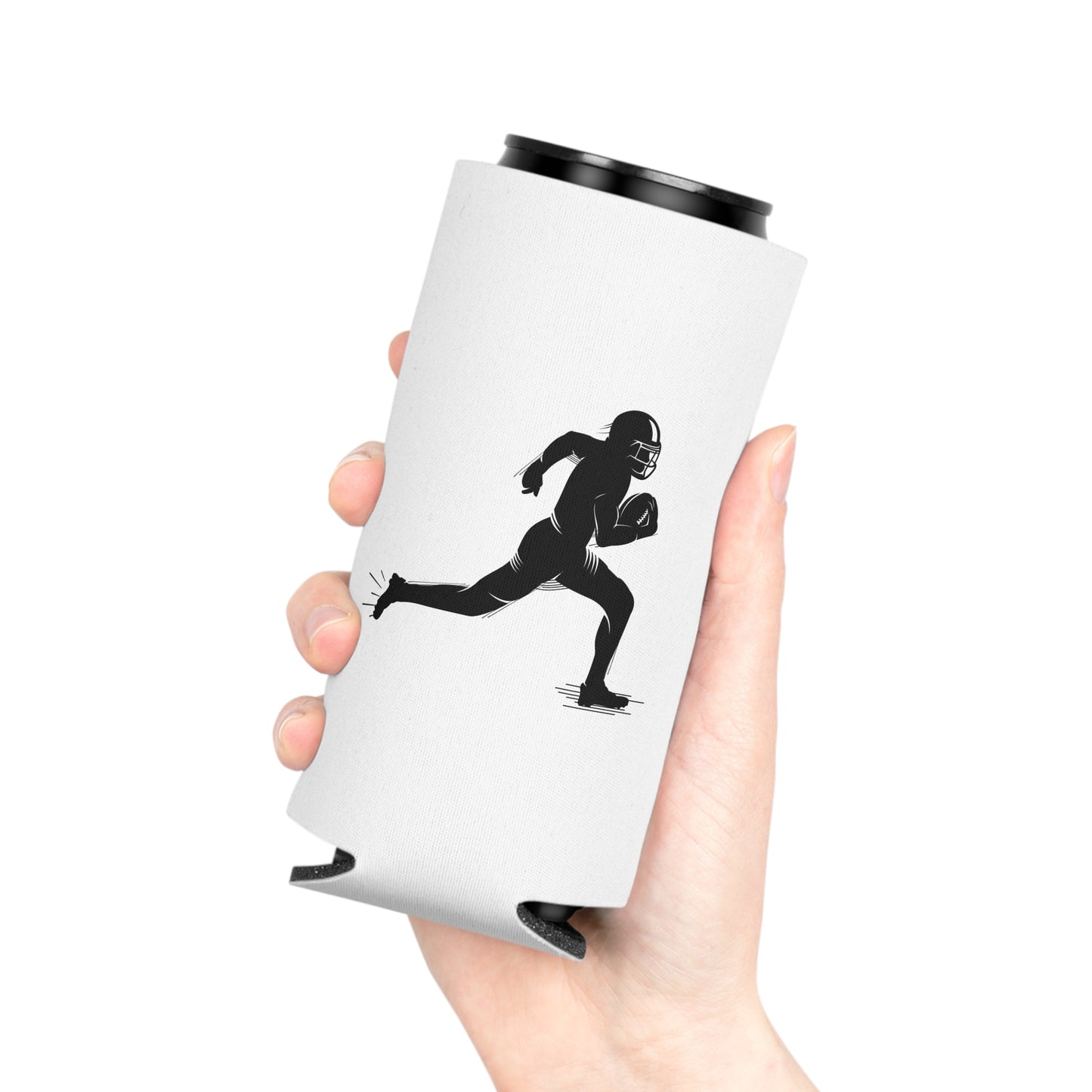 Football Player Can Cooler – Running Ball Carrier Beverage Koozie