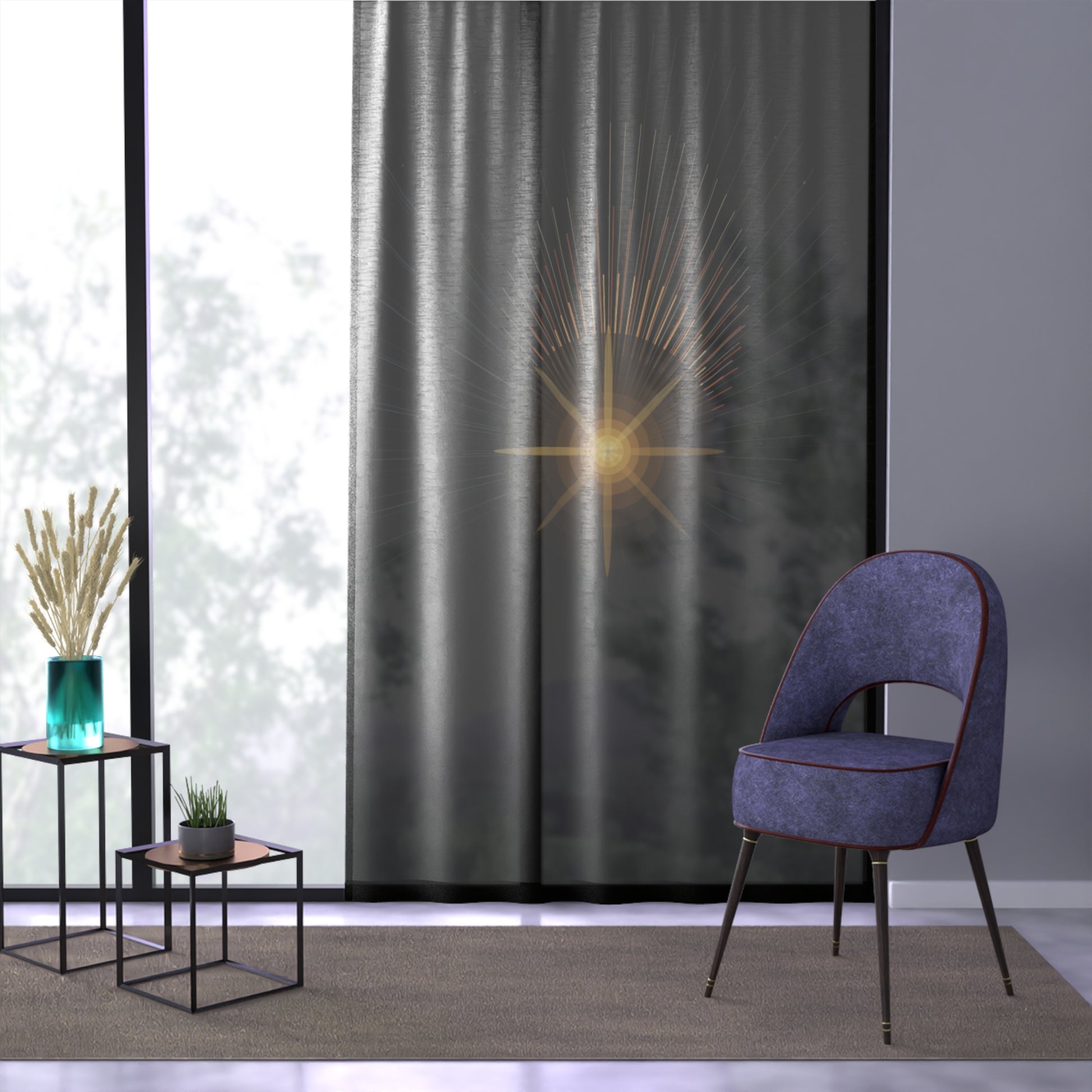 Radiant Starburst Window Curtain | Black Sheer Panel - TRV