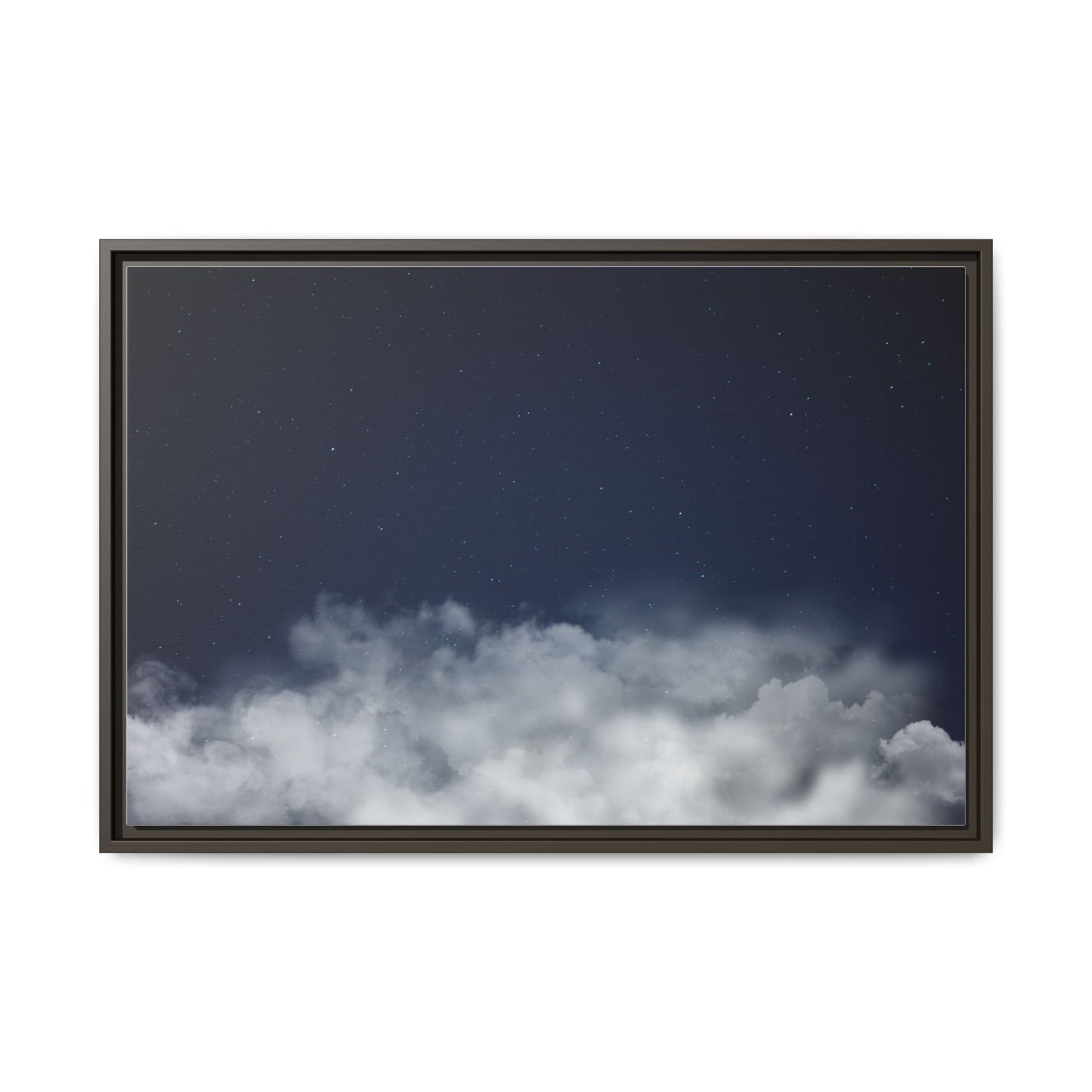 Night Sky Clouds matte canvas framed wall art featuring a starry night sky with clouds, by Printify.