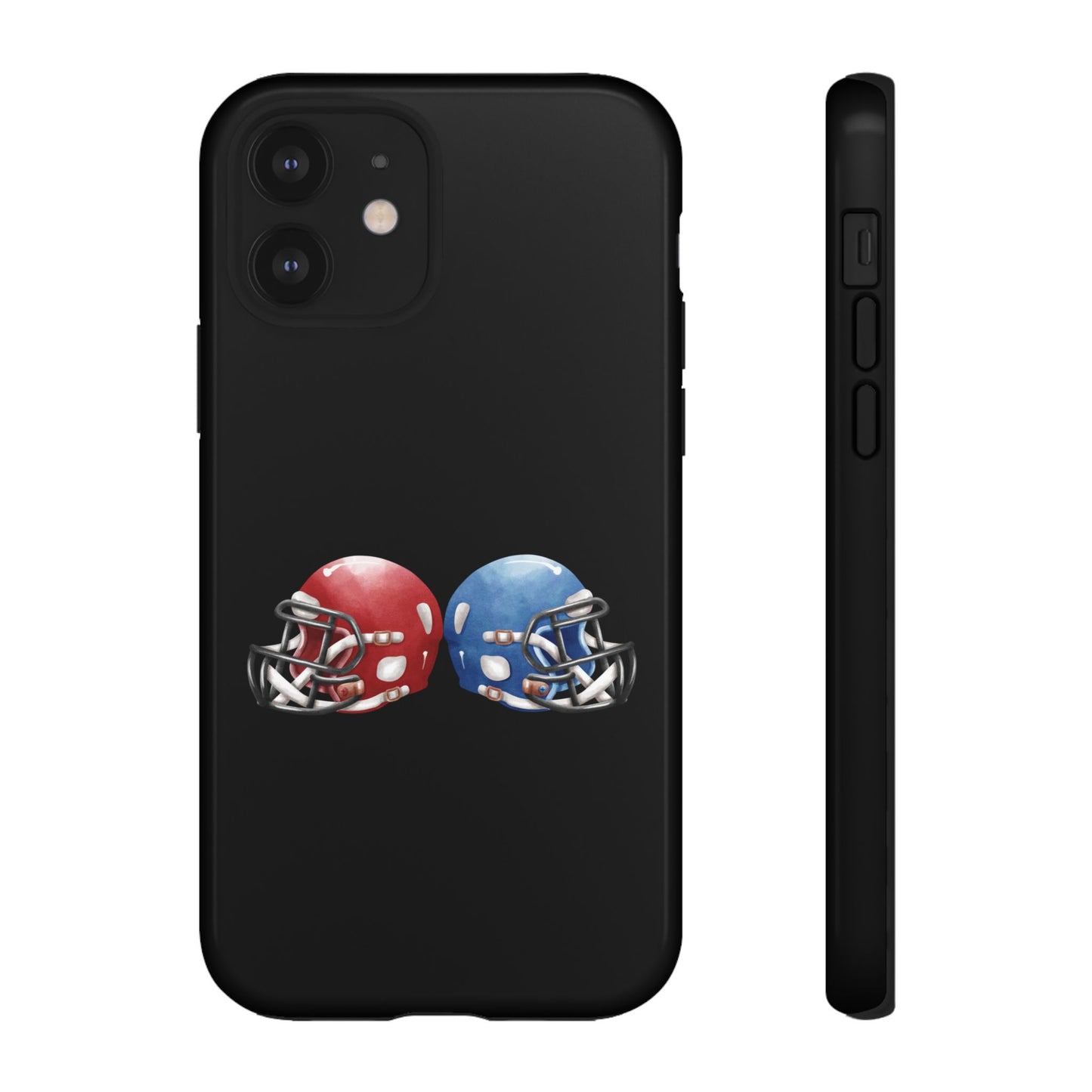 Red and blue football helmet tough phone case for iPhone, protective Printify cover with detailed helmet design.