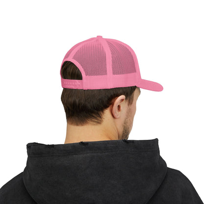Vintage baseball snapback trucker cap with batter silhouette design by Printify, featuring adjustable mesh back and structured front.