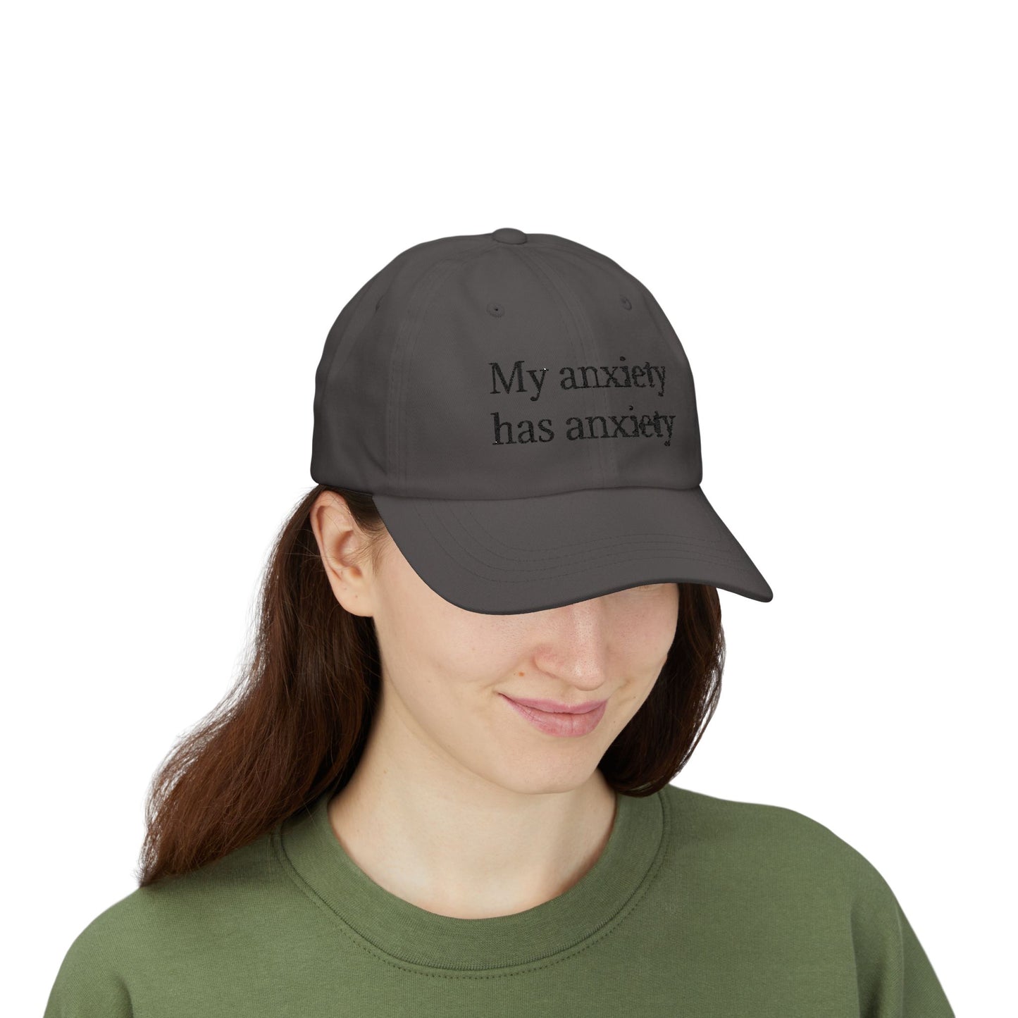 Dad Cap — "My anxiety has anxiety" Embroidered White Baseball Hat