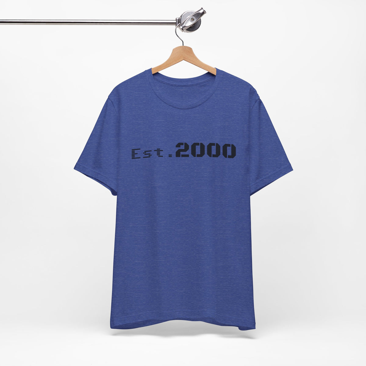 Retro pixel design T-shirt printed by Printify, featuring "Born in 2000" text on a casual crewneck tee.