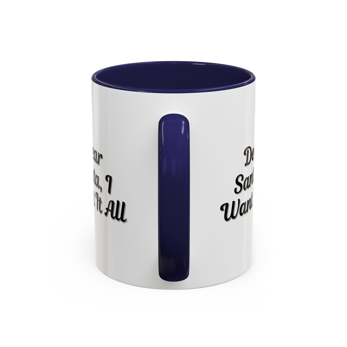 Printify "Dear Santa I Want It All" holiday coffee mug with festive red and white design, perfect for Christmas gift-giving.
