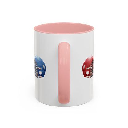 Football Helmet Coffee Mug — Red vs Blue Rivalry Accent Mug (11/15oz)