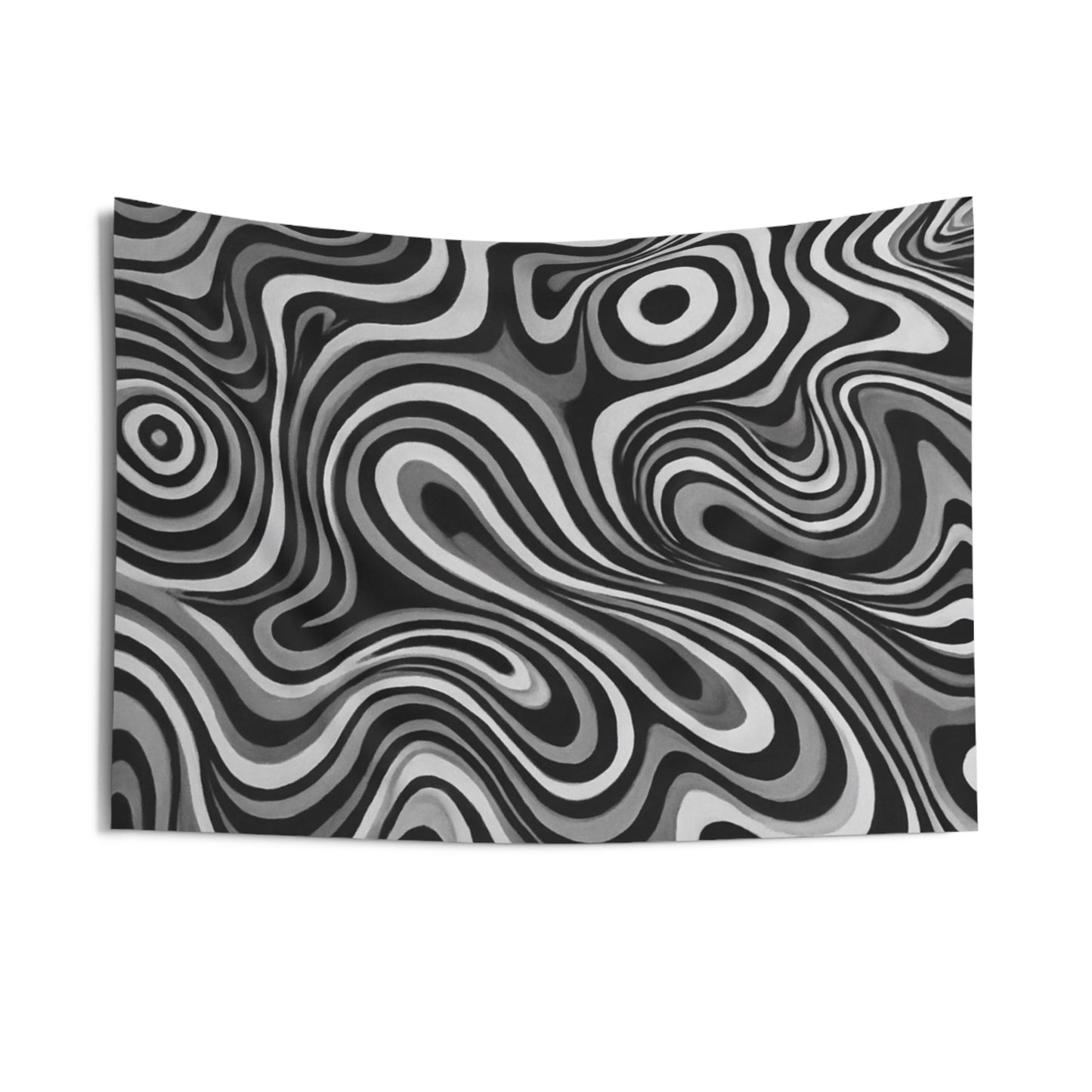 Psychedelic Swirl Wall Tapestry — Black & White Retro Optical Art