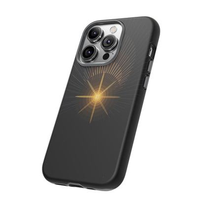 Tough Cases - Radiant Star Phone Case, Protective Black Shockproof Cover with Golden Light Design