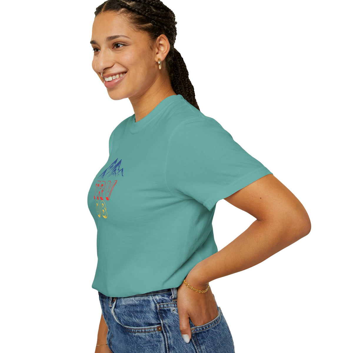 Unisex garment-dyed T-shirt with Printify logo, soft fabric, and casual fit, shown in a relaxed style.