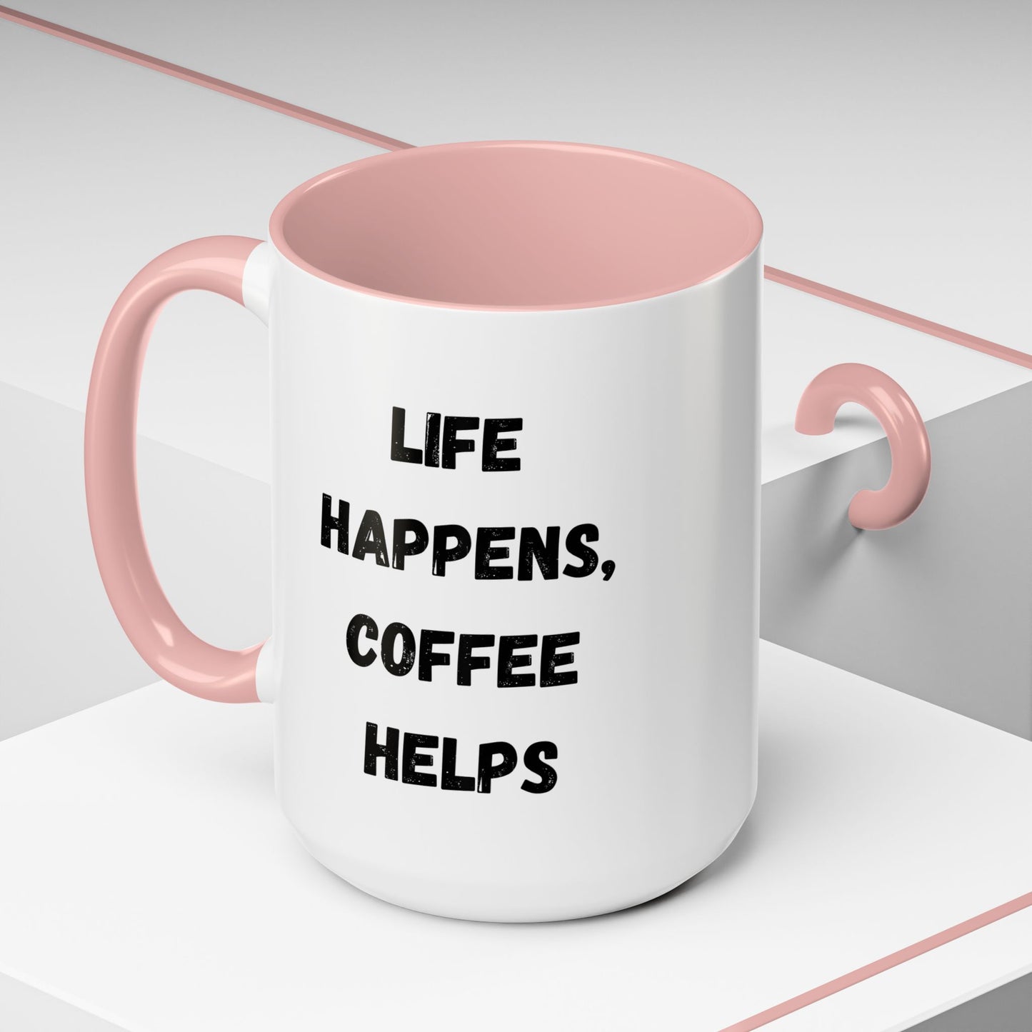 Life Happens Coffee Mug - Inspirational Coffee Cup, Gift for Coffee Lovers, Motivational Mug, Black Accent Mug, Coffee Humor