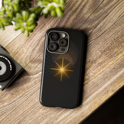 Tough Cases - Radiant Star Phone Case, Protective Black Shockproof Cover with Golden Light Design