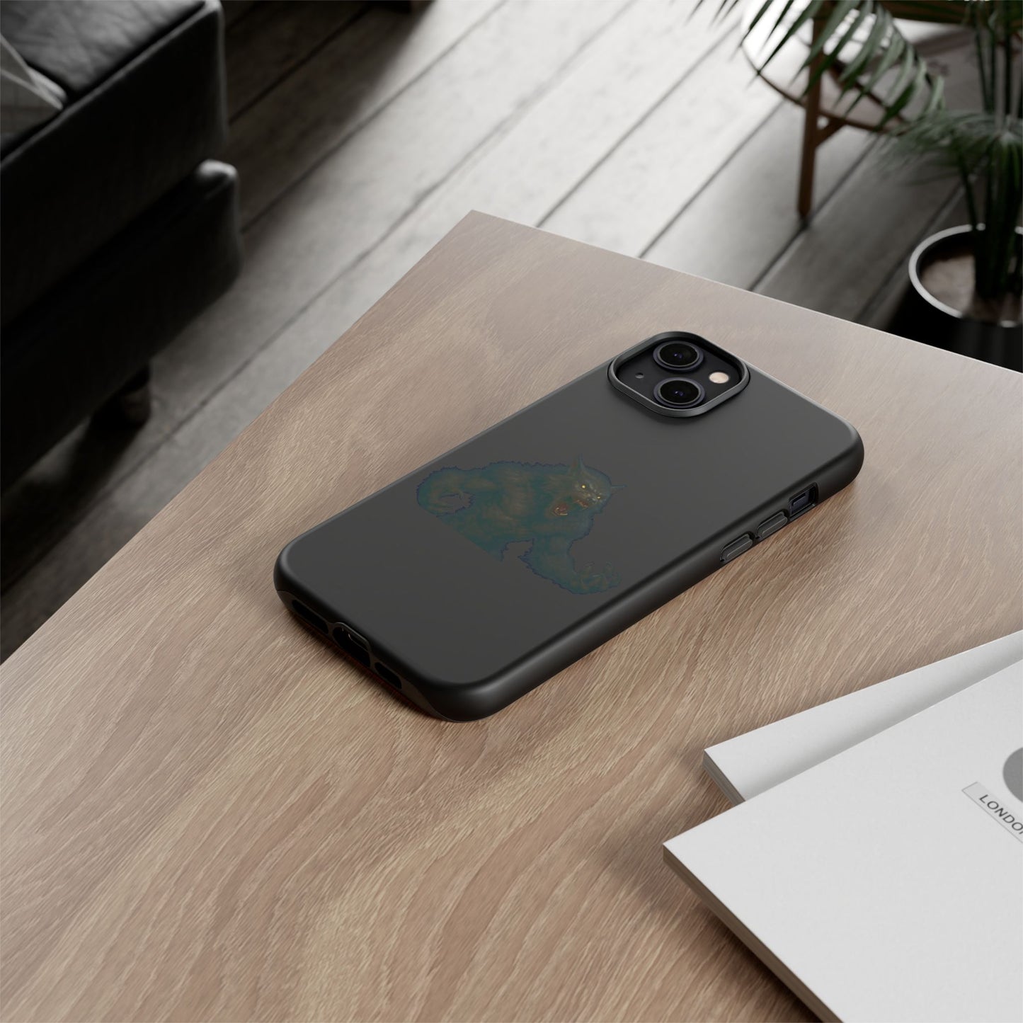 Dark monster graphic werewolf phone case by Printify, rugged protective case for smartphones with a fierce werewolf design.