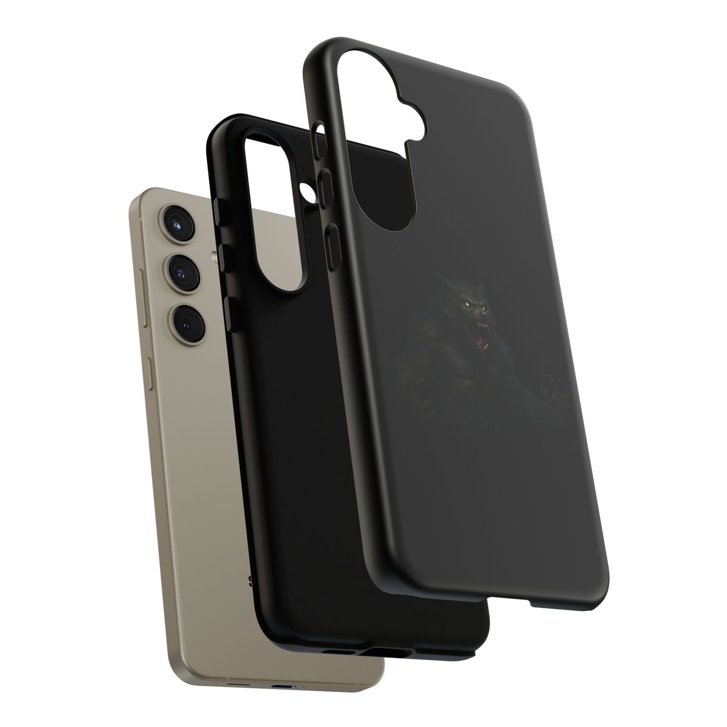 Werewolf phone case with dark monster graphic, tough protective design for a smartphone, by Printify.