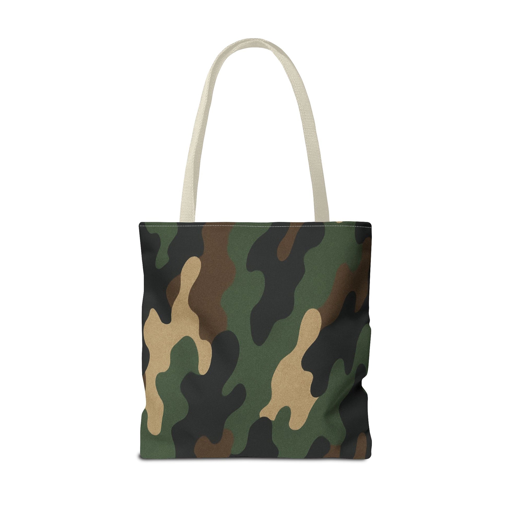 Camo pattern tote bag by Printify featuring all-over printed canvas design for casual carrying and everyday use.
