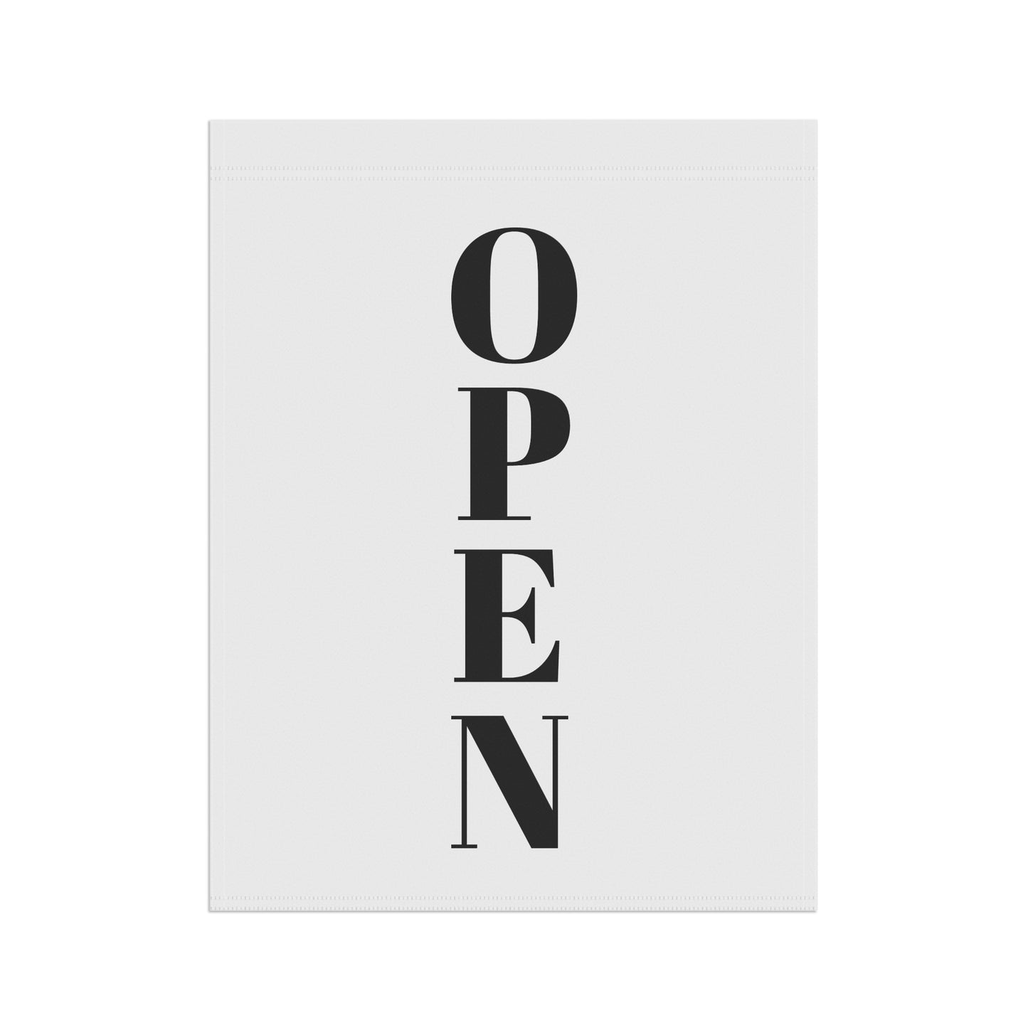 Open for Business garden flag with welcome yard sign, featuring colorful garden and house design by Printify.